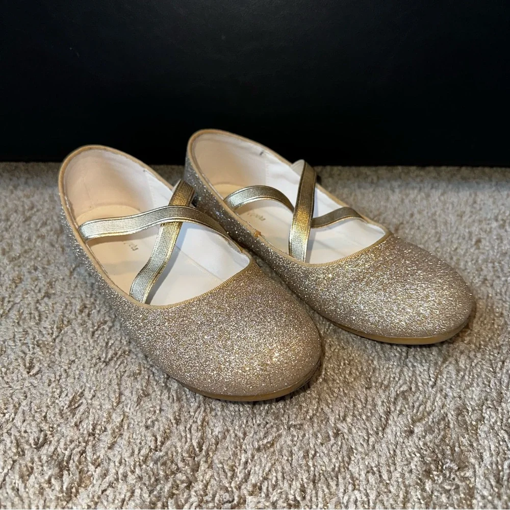 Girls' Gold Glitter Dress Flats with Cross-Strap